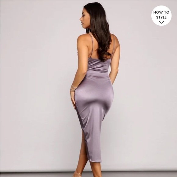 Windsor Bre Formal Satin Ruched Midi Dress small - Picture 2 of 8